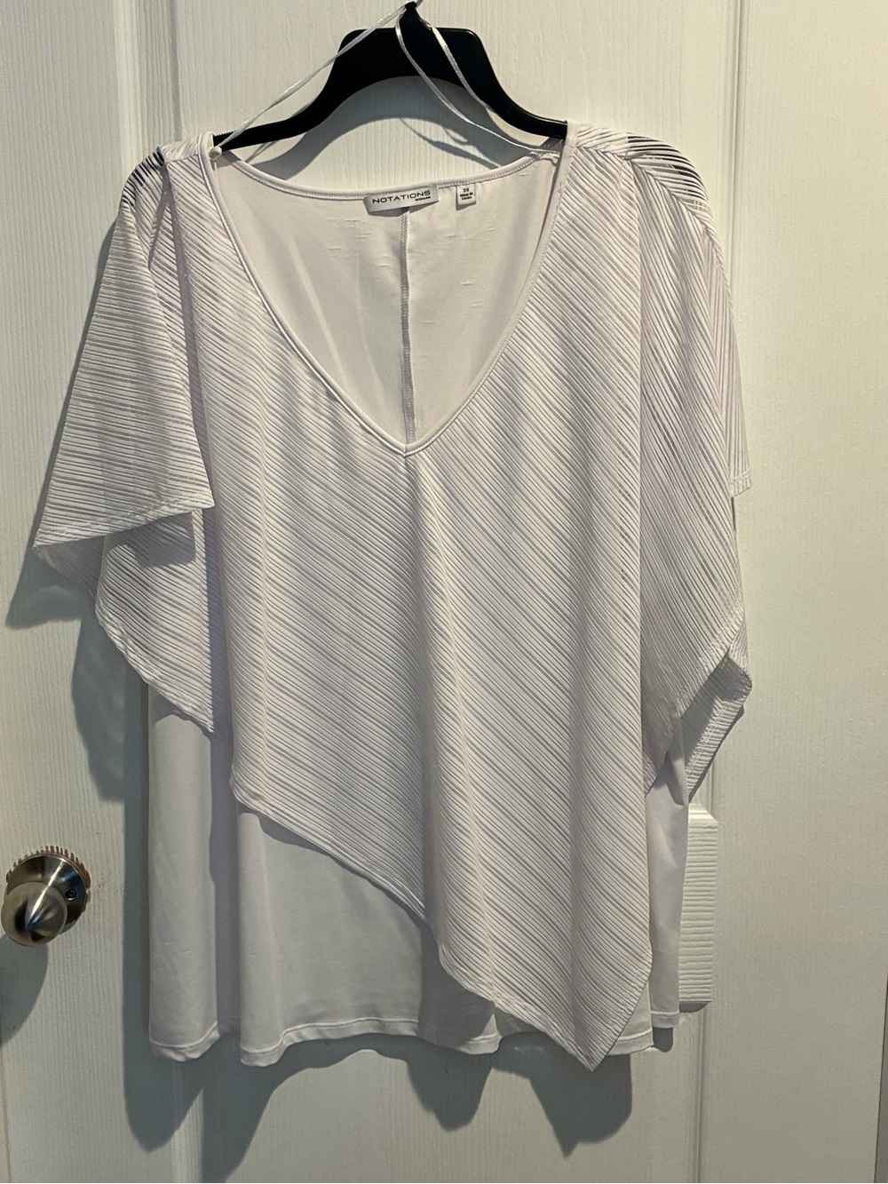 Notations White Asymmetrical V-Neck Layered Blouse